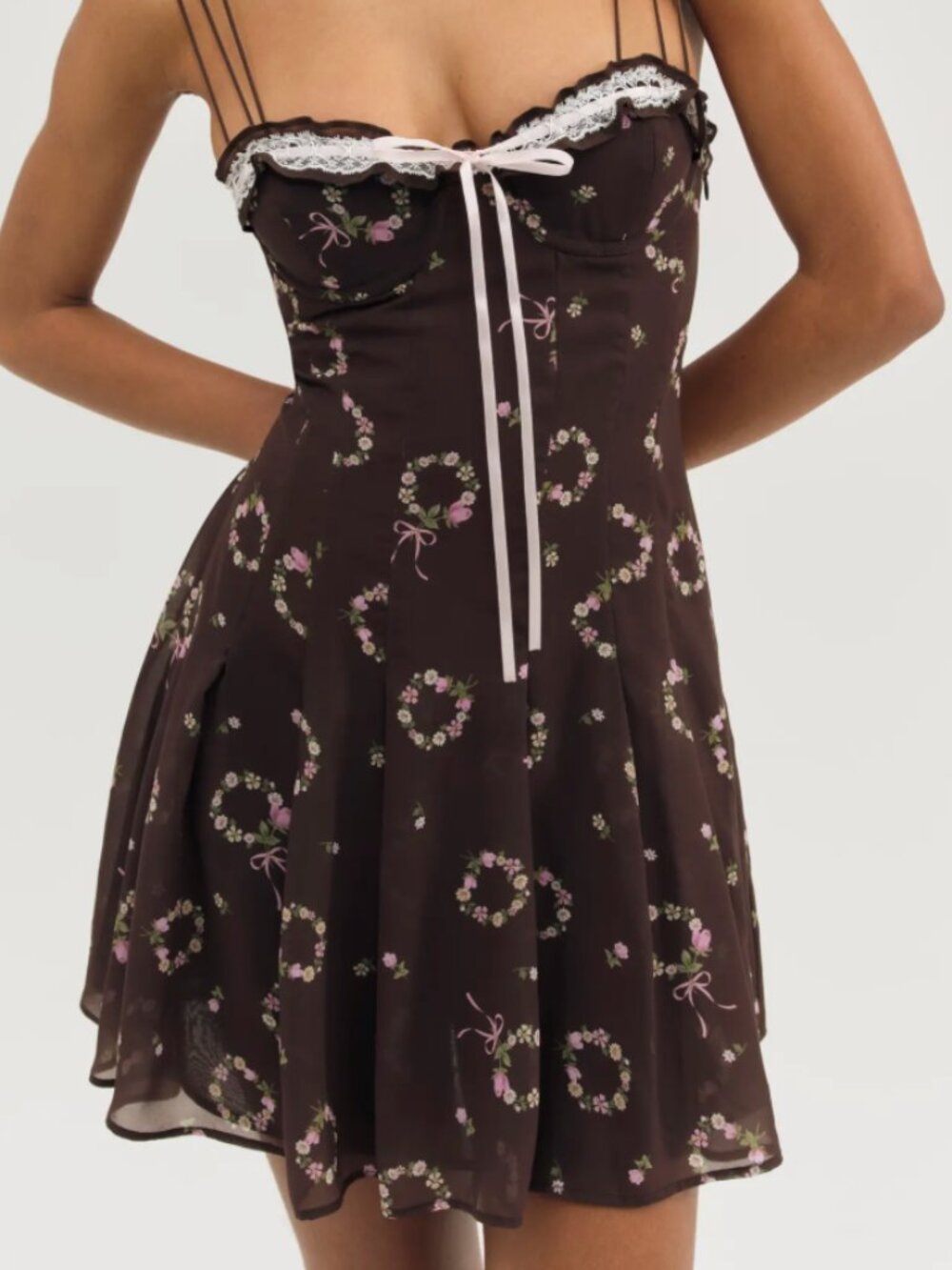 For Love & Lemons Kate Floral Cotton Blend Minidress | Brown | S | NWT